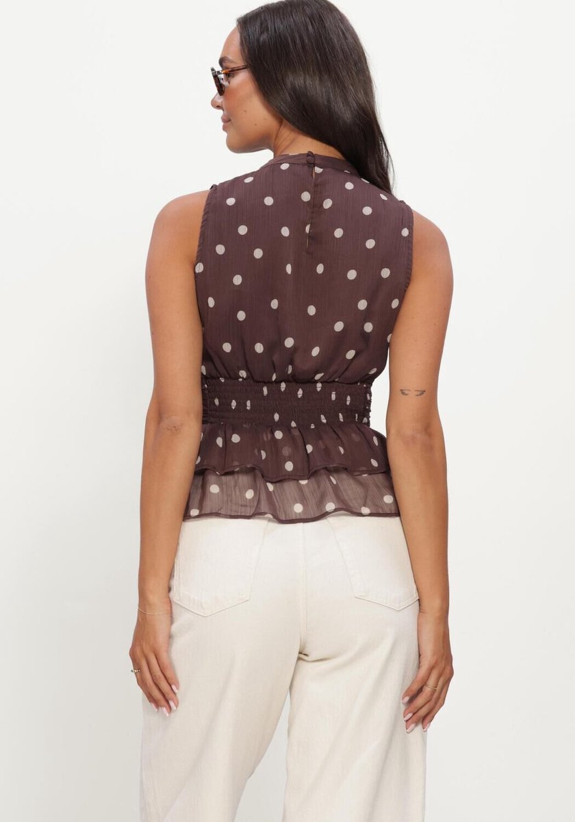 Notre-V Ansol Big Dot Top Tops & T-shirts Dames - Shirt - Bruin - Maat 44