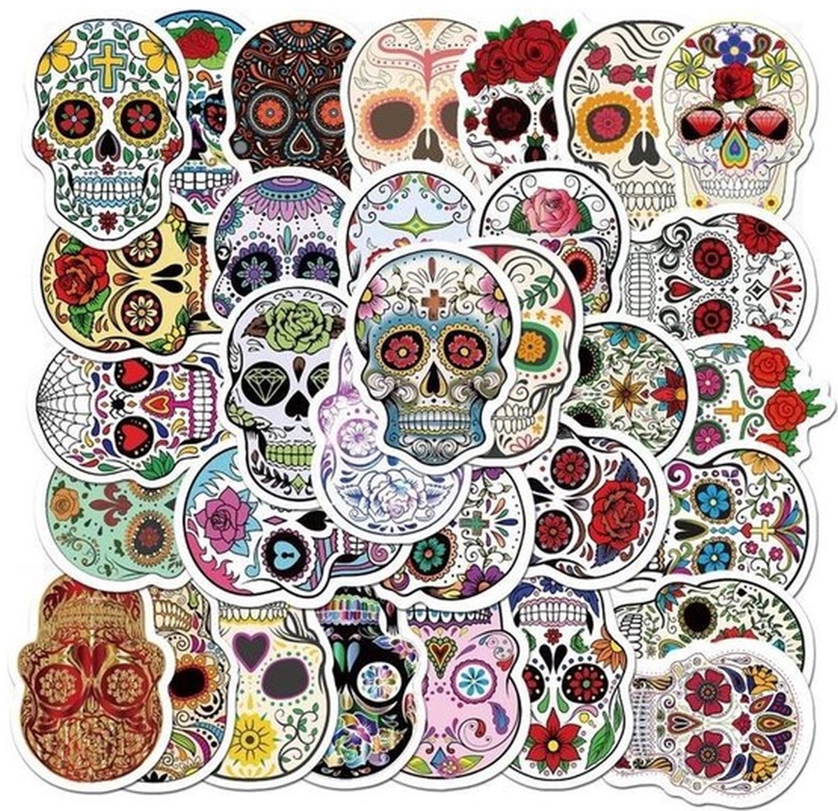 50 Day of the Dead Stickers – Sugar Skulls & Schedels – Vinyl