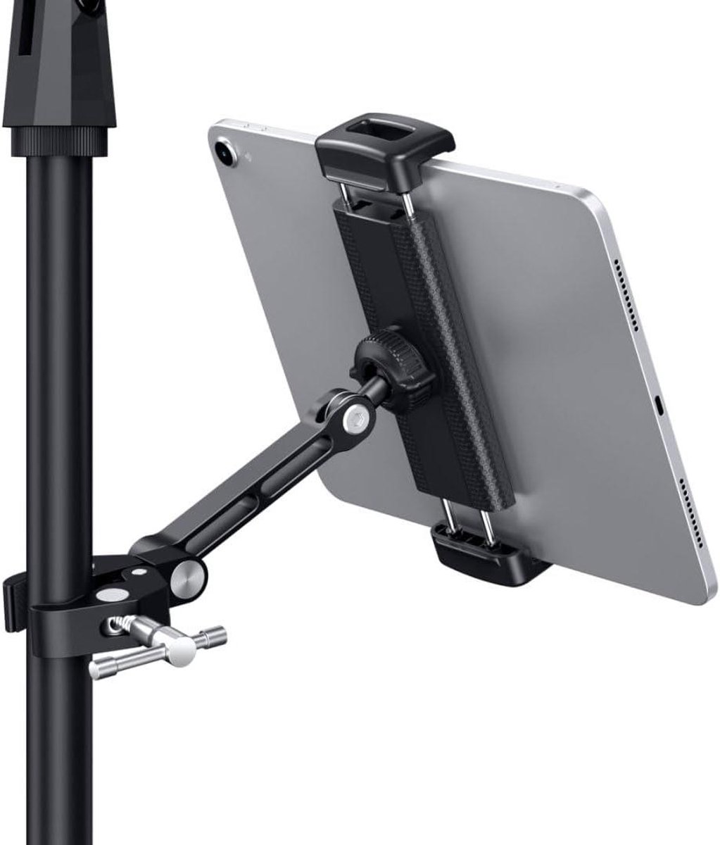 Tabletstandaard Microfoonhouder - Telefoon iPad Houder - Muziek Optredens - Verstelbare Aluminium Arm - 4.7-13 Inch - Zilver