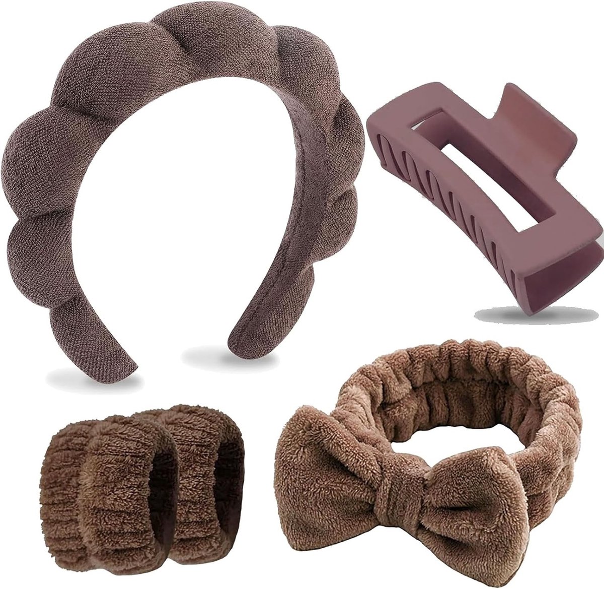 Trendy Haarband voor Gezichtsverzorging, 5-delige Set met Spons, Oorbears en Haarclips voor Tienermeisjes