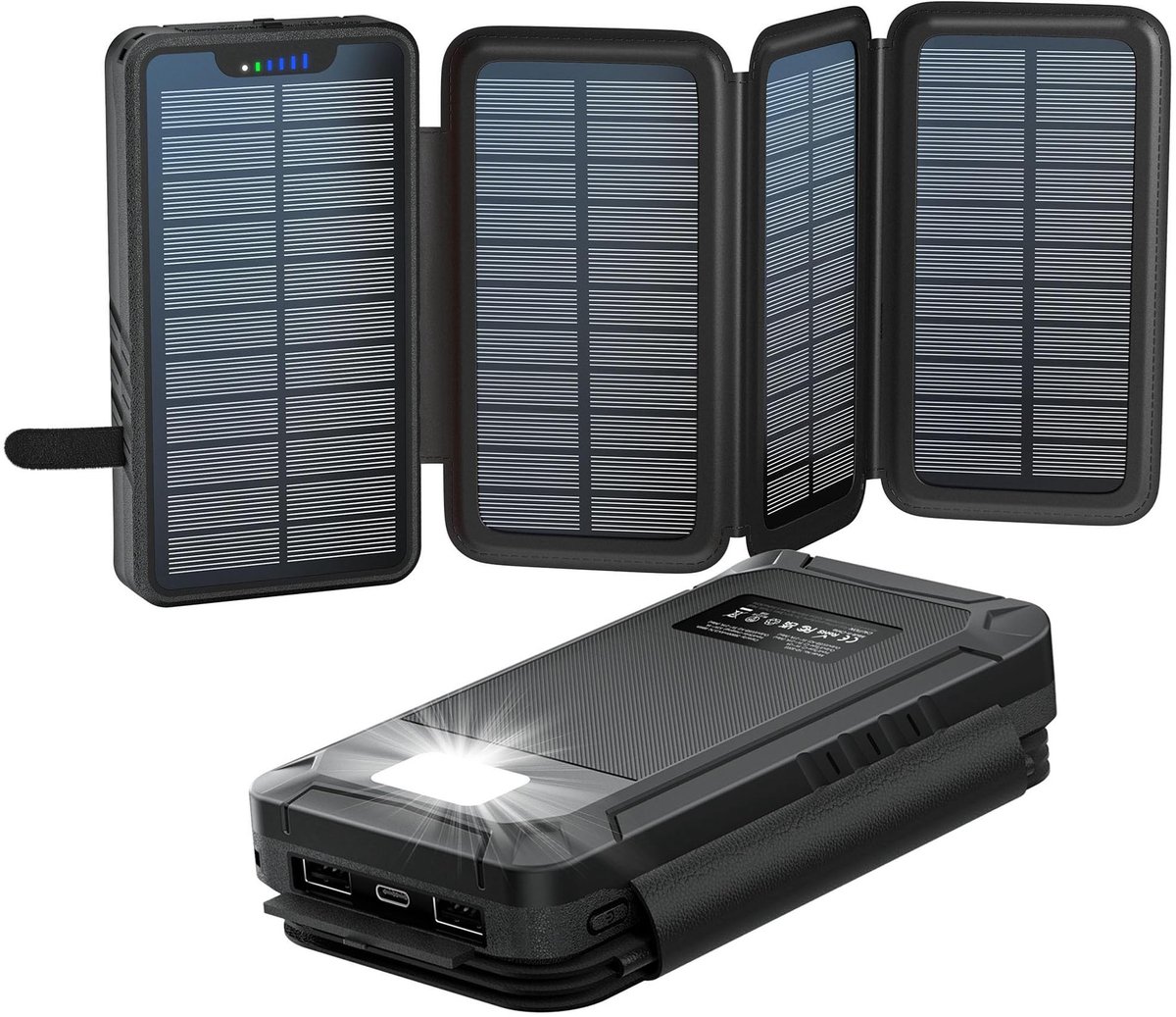 Powerbank 26800mAh - 4 solarpanelen - ideaal voor buiten - perfect voor kamperen - ShopVlot