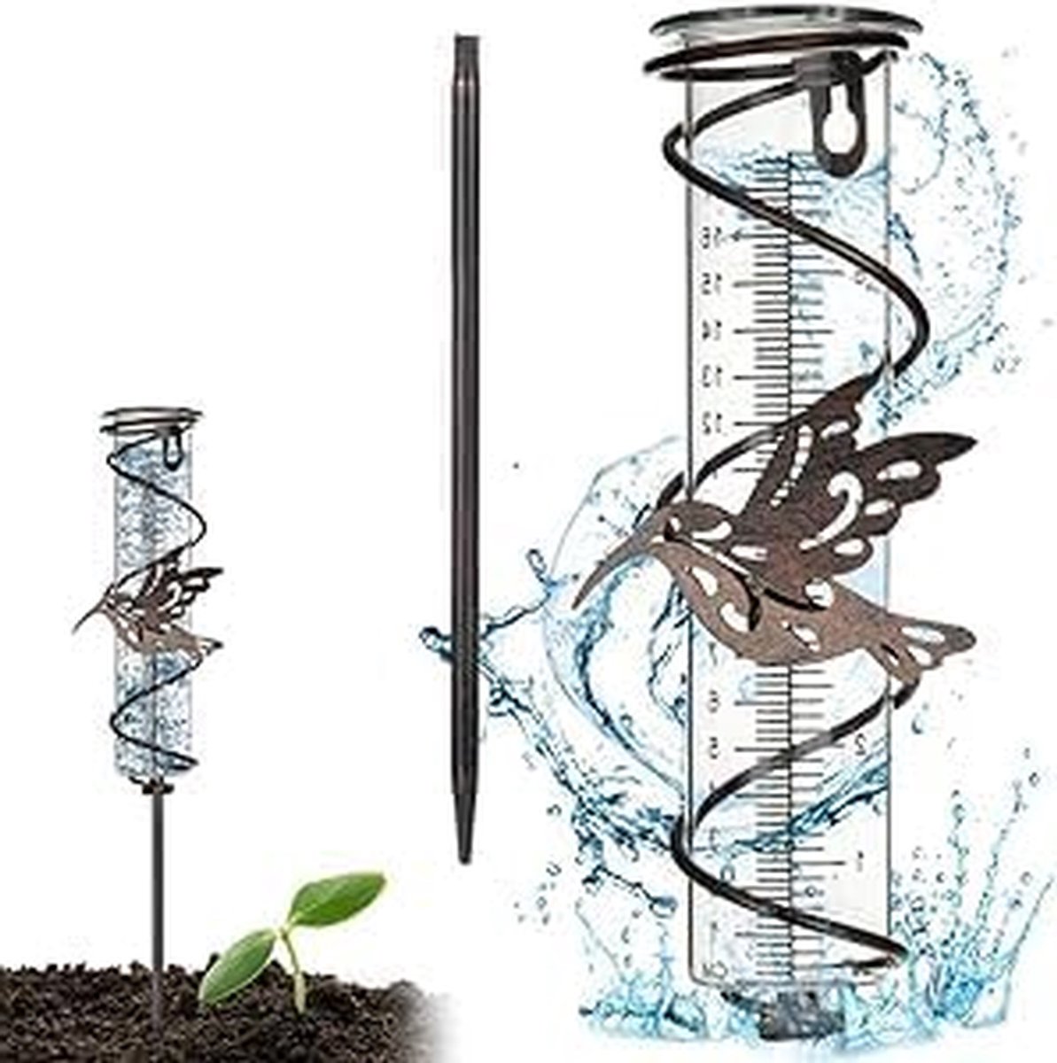 Regenmeter Glas - Neerslagmeter Tuin - Tuinieren Weer - Kolibrie Decoratie - 17 cm Schaal - Transparant