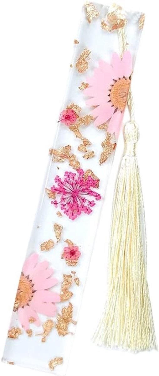 Epoxy Boekenlegger met Gedroogde Bloemen, Transparante Acrylaat Bookmark, Lichtroze Daisies en Natuurlijke Decoratie
