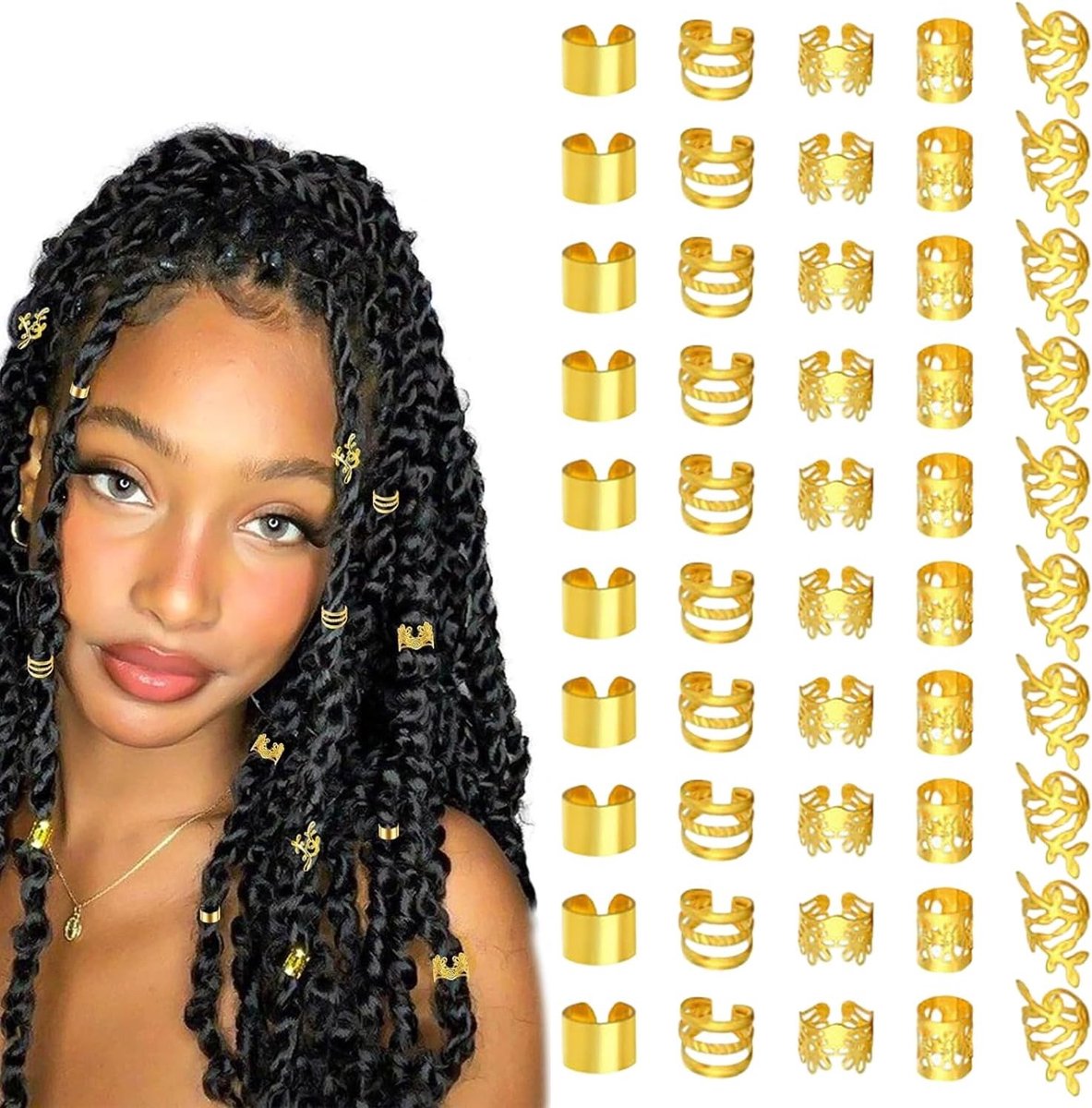 50 Stuks Haaraccessoires voor Dreadlocks en Vlechten - Metalen Cuffs in Goud voor Vrouwen en Meisjes