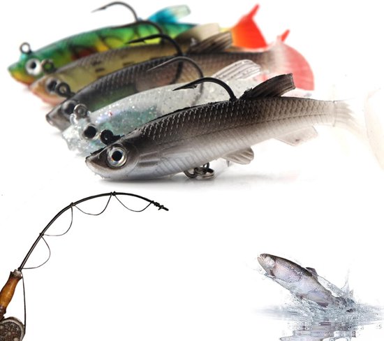 Set van 5 Rubber Vissen Lures voor Snoekbaars, Jig Spinner Bait met Flitslicht voor Effectieve Visvangst — afbeelding 3