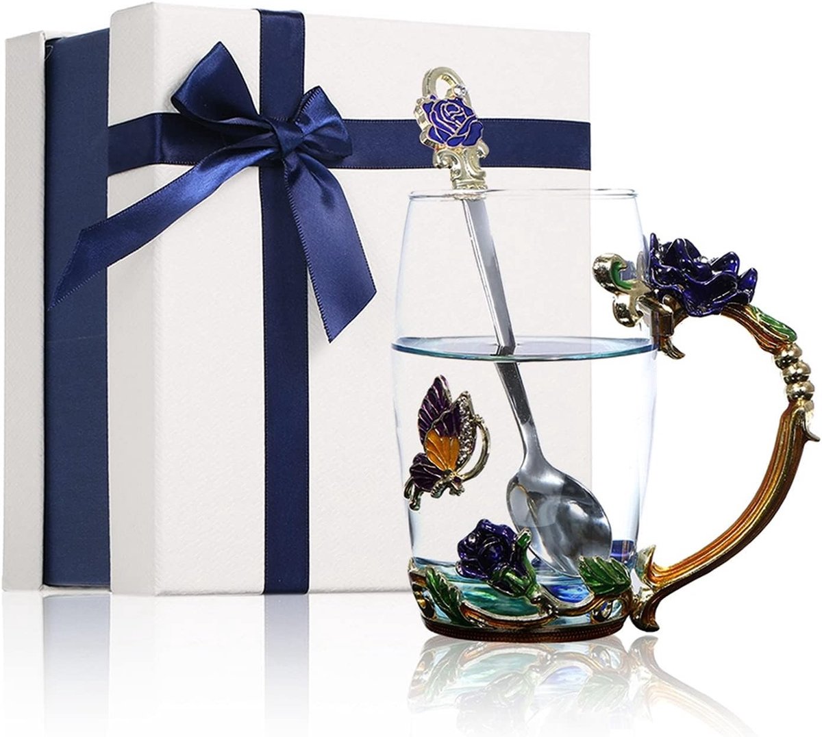 Elegante theekopjes met lepel - Perfecte glazen cadeaus voor vrouwen, ideaal voor thee- en koffieliefhebbers, luxe theesets en unieke geschenken