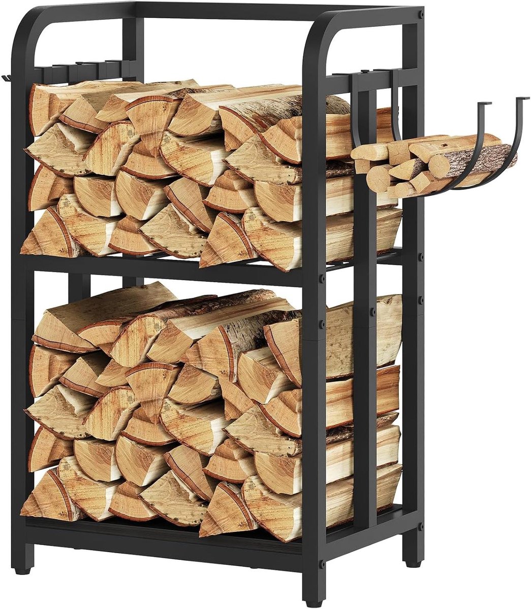 Haardhoutrek - Houtopslag - Haardhout Opslag - Veelzijdige Haken - 44 x 30 x 72 cm - Zwart