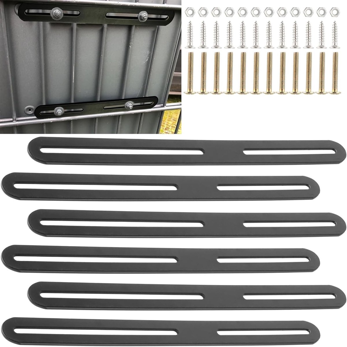 Postbox Bevestigingsset - 6 Stukken, Verstelbare Fence Mount, RVS Connectoren voor Brievenbus en Hekwerk, 280 x 24.5 x 3 mm, Zwart