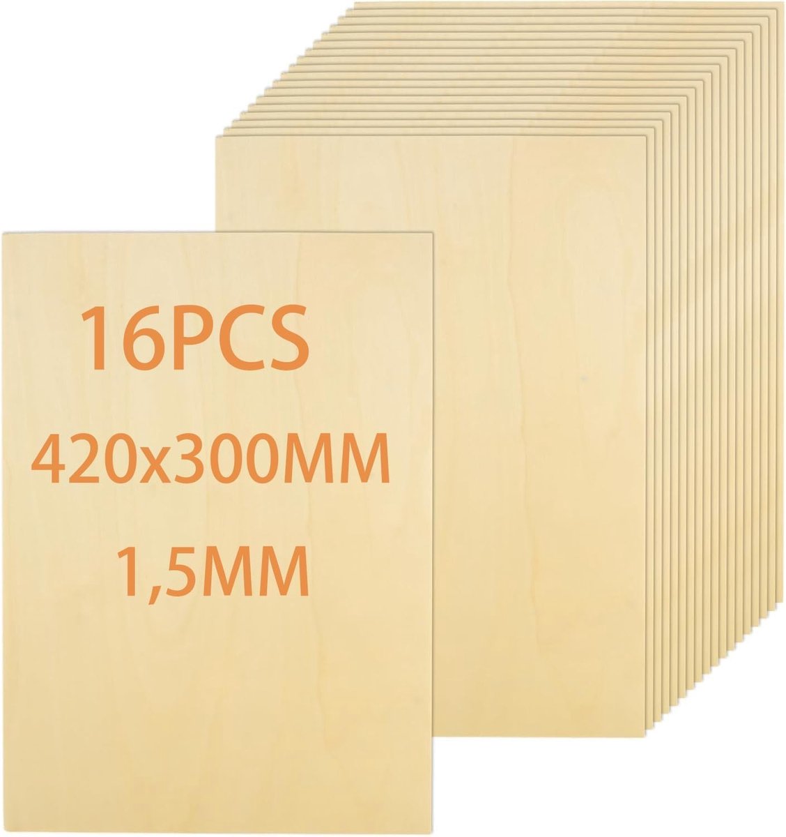 16 multiplex platen 1.5 mm, 420 x 300 x 1.5 mm, onbehandeld lindehout, perfect voor knutselen en DIY-projecten