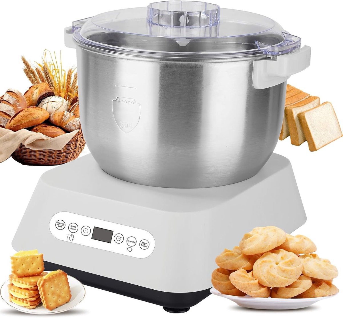 RVS Deegmaker met Fermentatiefunctie - Zilver - 7 Liter - Roestvrij Staal - Voor Thuisbakkerij