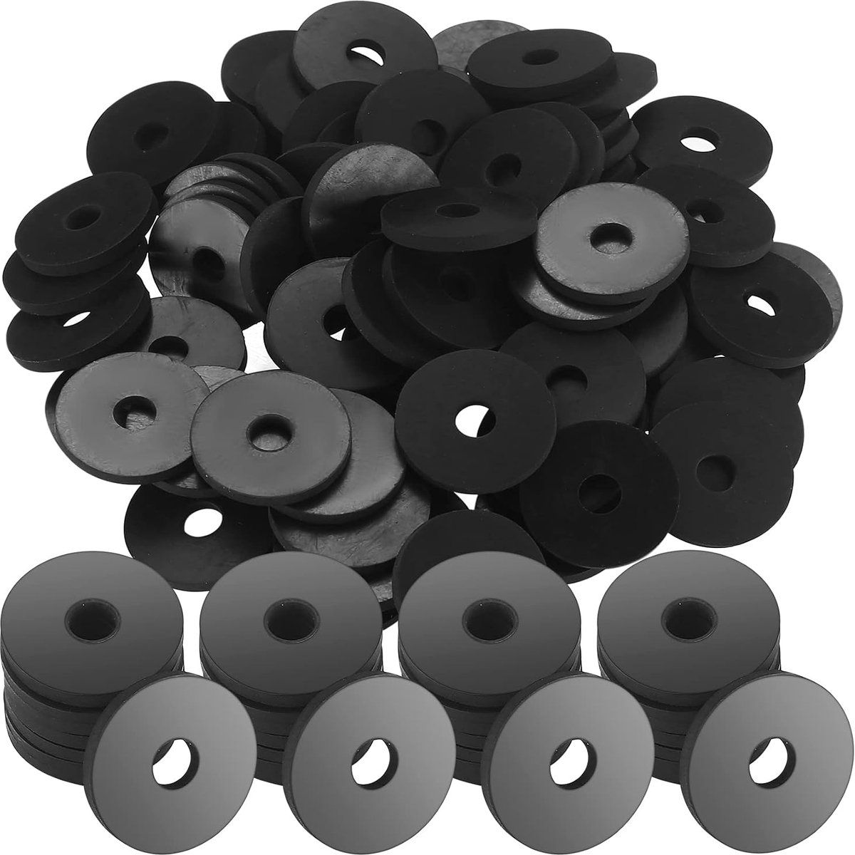 110 Pieces Rubber Flat Rings Set - Black Durable Dampening Pads for Bathroom, Kitchen, Screws and Bolts - ShopVlot