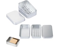 Norhogo 2 stuks aluminium zeepdoos met afdruiprooster en deksel, roestvrij, waterdicht, voor reizen, drievoudige zeep - ShopVlot