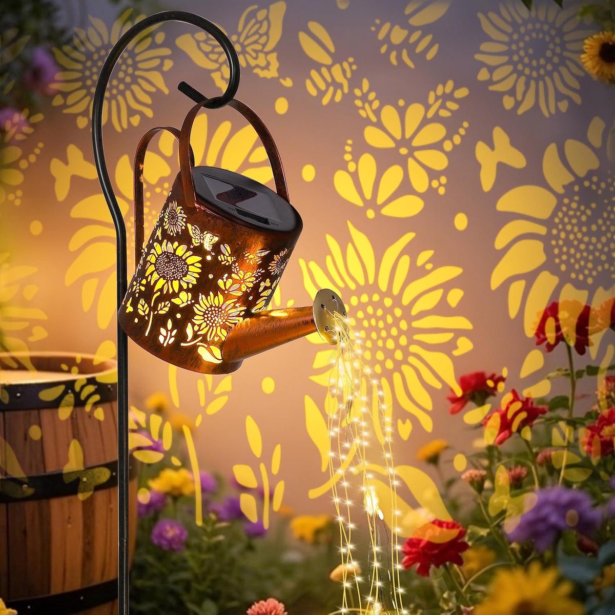 LOVERUIS Garden Ornaments Outdoor Sunflower Solar Watering Can Solar Lights Outdoor Waterproof Patio Yard Pathway - ShopVlot