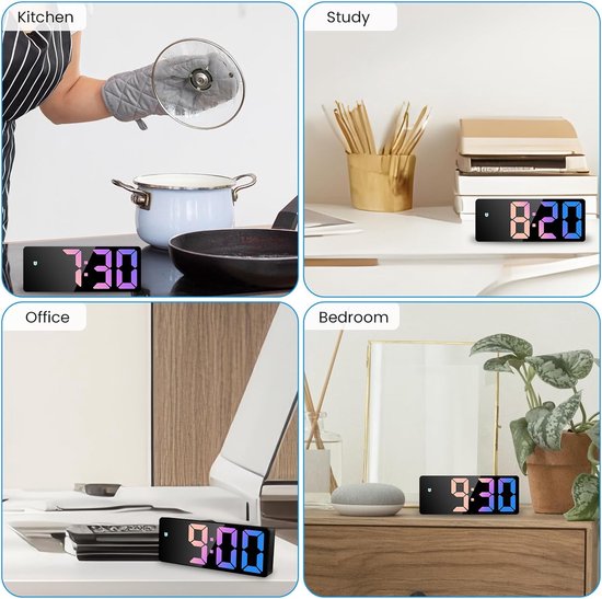 SnelShoppen - Kinder Digitale Nacht Alarm Klok met Tijd, Datum, Temperatuur, Snooze, Helderheid Aanpasbaar, Tafelklok, USB Opladen en Batterij, Multik van snelshoppen — afbeelding 5