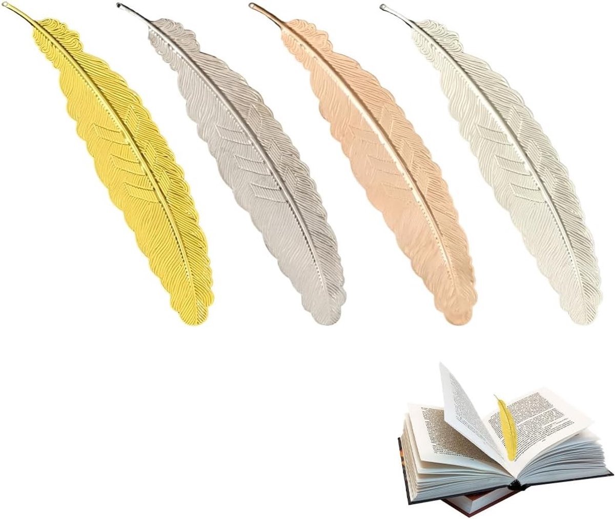 Set van 4 metalen veren boekenleggers, unieke cadeaus voor afstuderen en verjaardagen voor kinderen