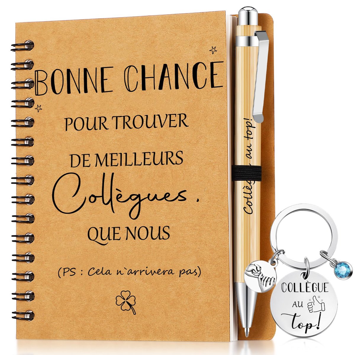 Cadeauset voor collega's - 1 houten balpen - 1 inspirerende sleutelhanger - 1 notitieboek - Luxento