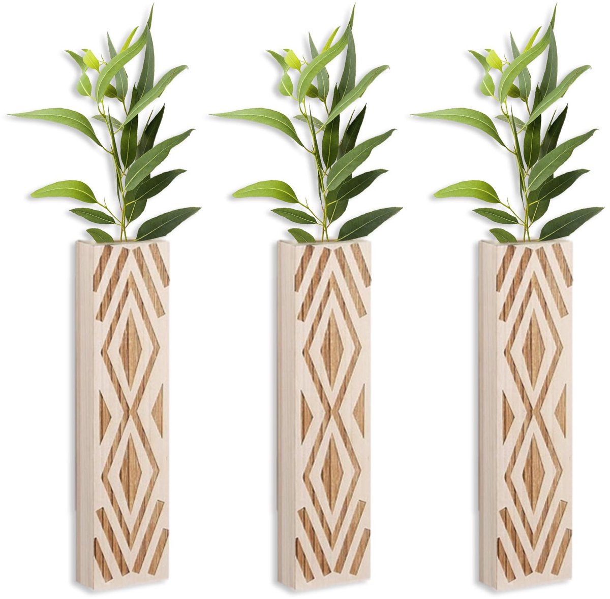 Wandvaas set 3 stuks - houten wandplanter - bruine afwerking - moderne boerderij stijl decoratie - ShopVlot