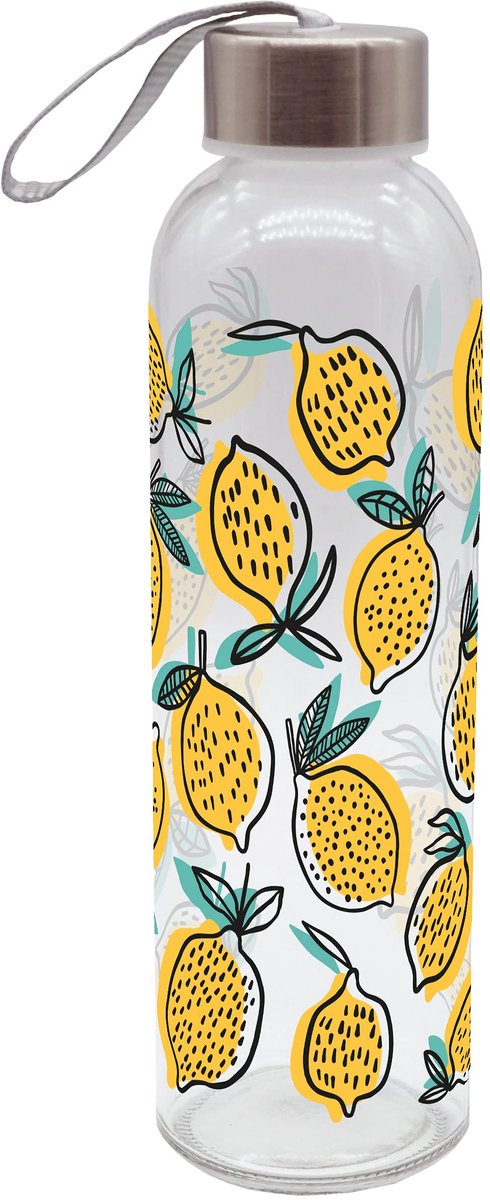 Drinkfles 500ml - Glas - Citroenen - Kleurrijk ontwerp voor jeugd - ShopVlot