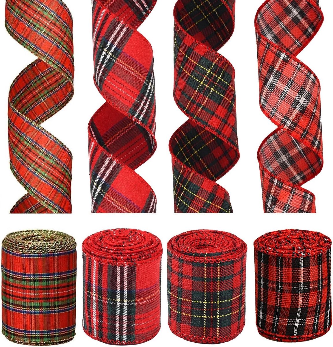 4 Stuks Kerst Buffalo Plaid Linten met Draadrand voor DIY Ambachten en Versieringen voor Kerst en Thanksgiving
