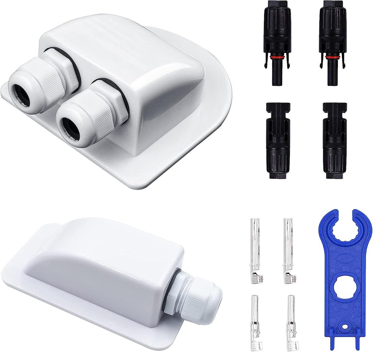 Pack van 2 weerbestendige ABS behuizingen voor zonnepanelen, waterdichte kabelinvoer, dakdoorvoer voor camper, caravan en boot