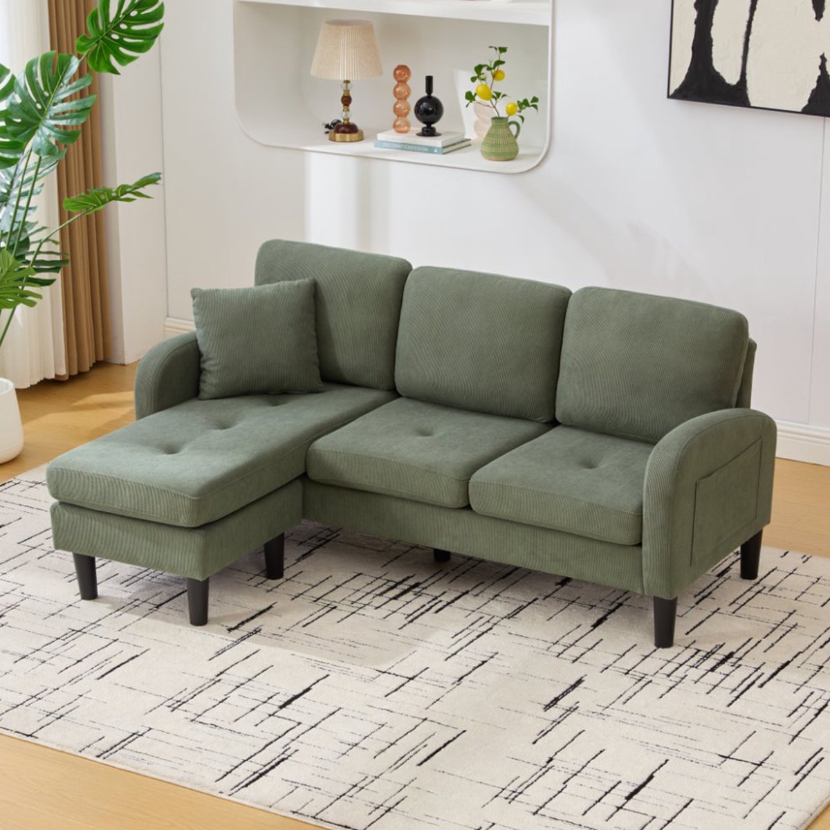 DESMIU Hoekbank 166 X 118 X 77 Cm - Modulaire Chaiselongue Links Of Rechts - 3-Zits Voor Woonkamer Appartement En Kantoor - Cord Groen