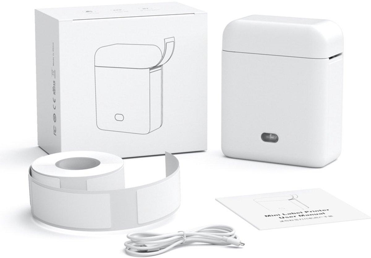 carmdering - Mini Etikettenprinter - Bluetooth Labelprinter - Draadloze Printer - 203 dpi, thermisch, geen inkt - 1200 mAh batterij, Bluetooth 5.0 - 15 mm papierbreedte, 92x74x38 mm - LuckJingle app, gratis sjablonen - Waterbestendig, oliebestendig