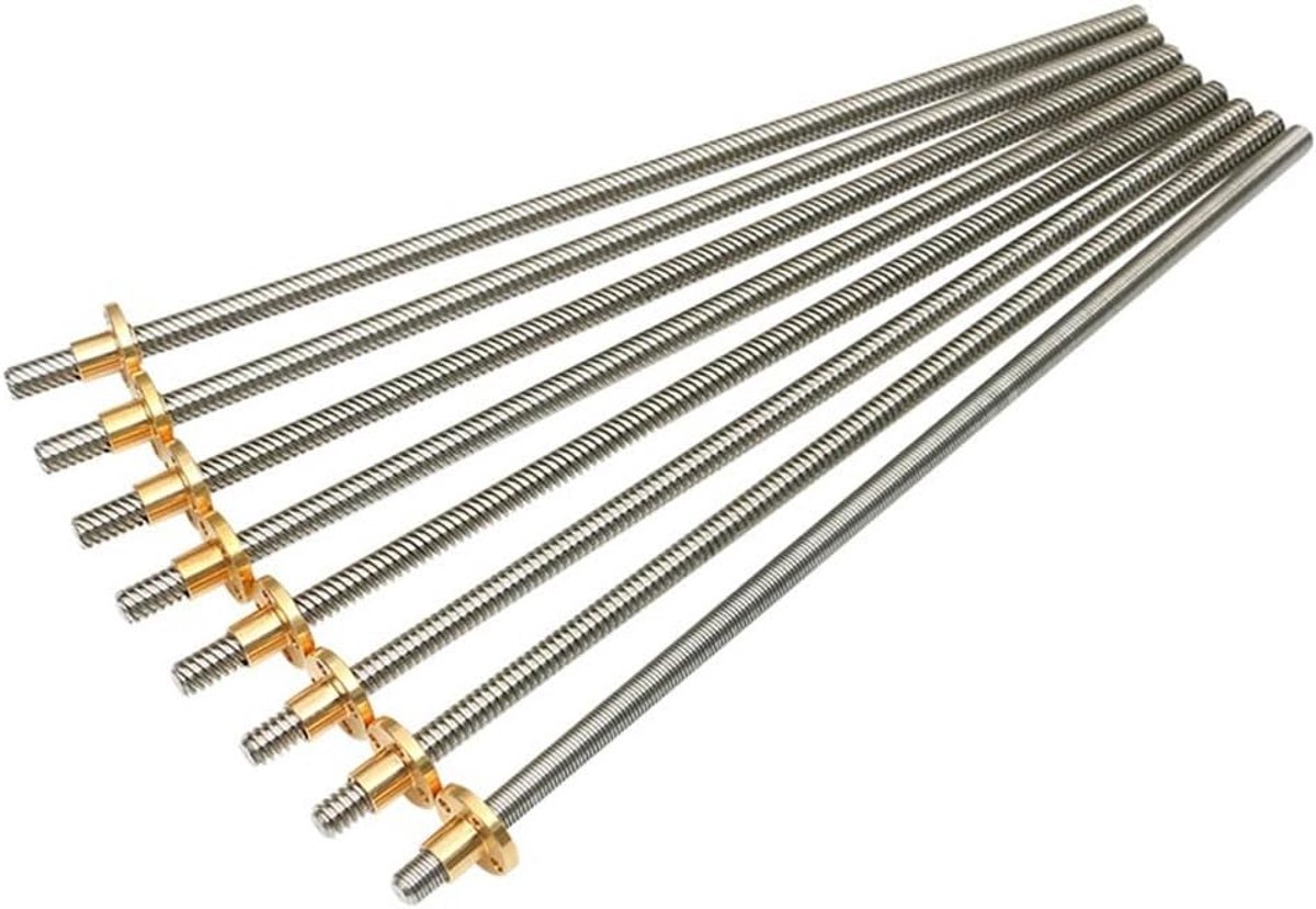 Loodschroef T8 - Trapezium schroef Koperen moer - 3D Printer Onderdelen - Roestvrij staal - 500 mm - Zilver