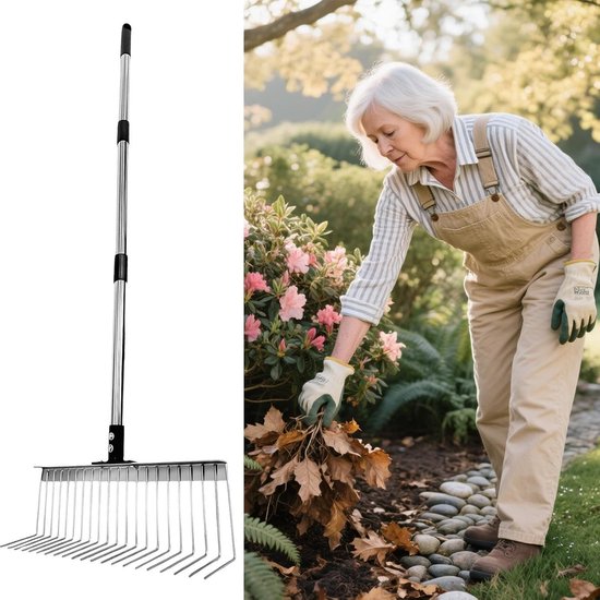 Tuinhark Bladhark - Verstelbaar Gereedschap - Buitenruimte Onderhoud - Telescopische Handgreep - 125 cm - Metaal — afbeelding 5