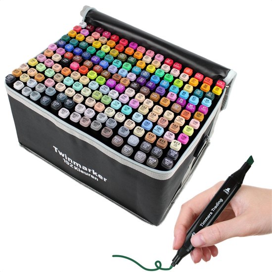 Timmers trading Twinmarkers 216 stuks – Professionele alcohol markers – Dubbelzijdige dual tip markers – alcohol stiften – markeerstiften
