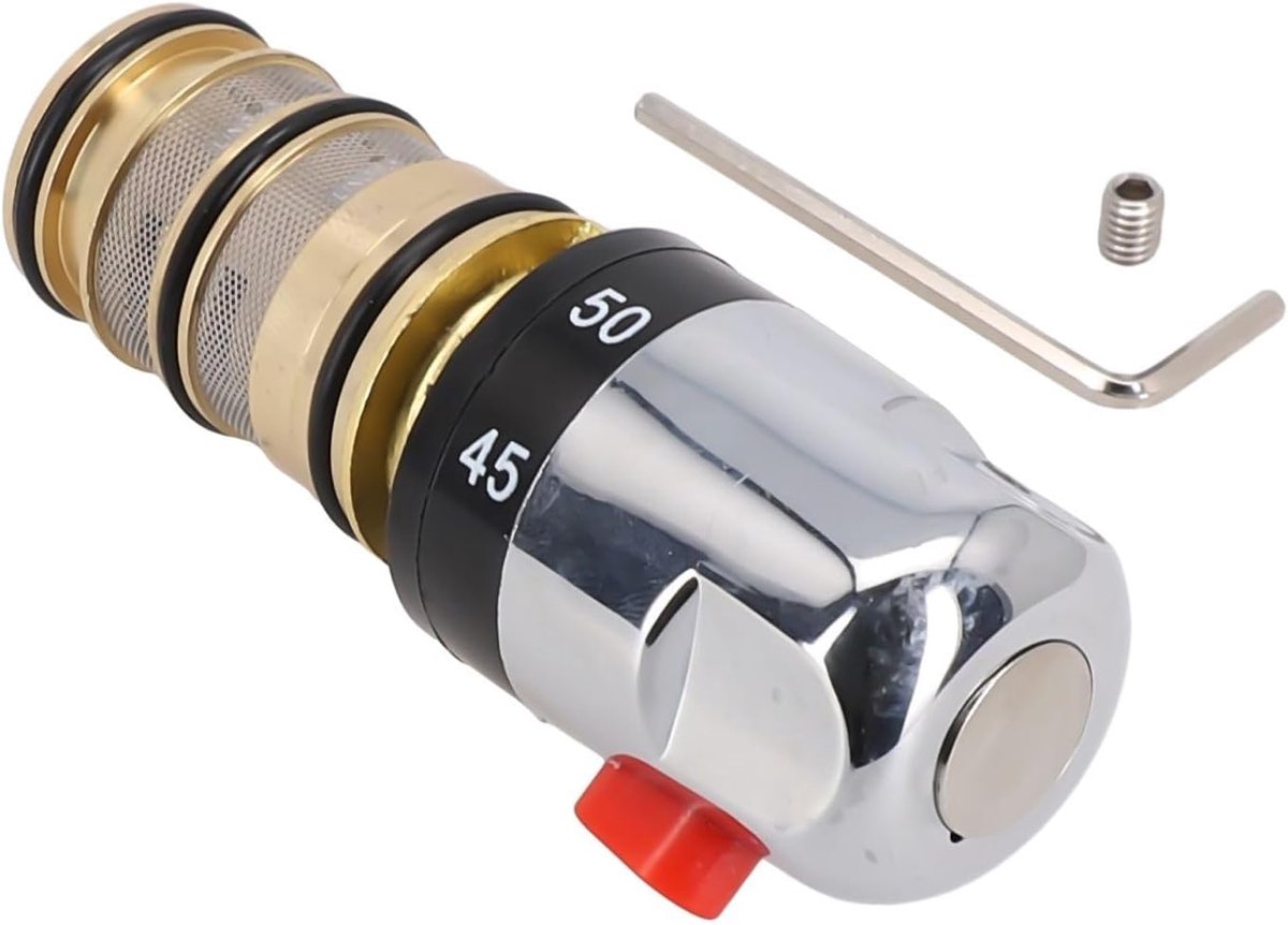 Thermostatische Cartridge - Kraanpatroon Vervanging - Douche Temperatuurregeling - Messing met Chroomafwerking - 12 x 6 x 6 cm - Chroom