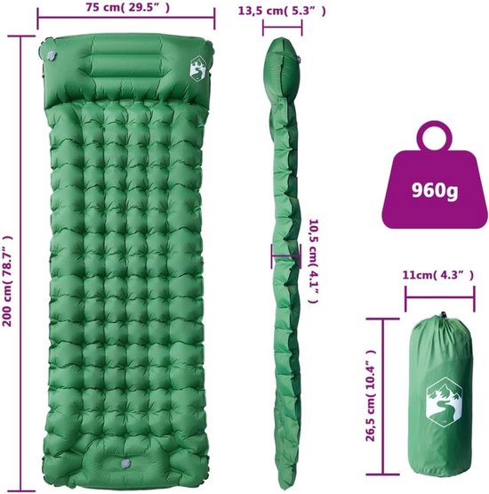 Zelfopblazend Campingmatras - Kampeermat Slaapmat - Outdoor slapen - Geïntegreerde voetpomp - 105 cm dik - Groen — afbeelding 5