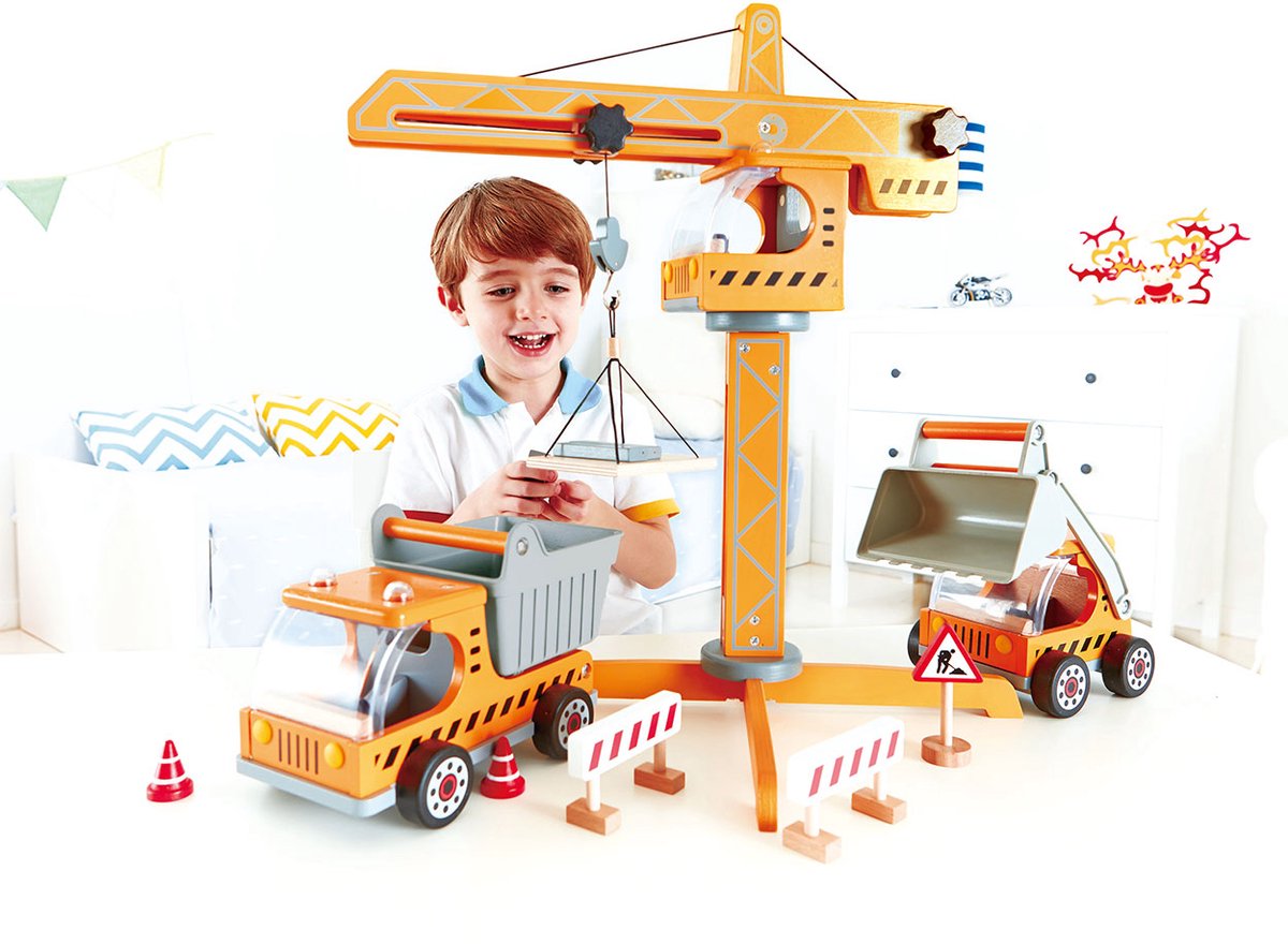 Hape Grote Bouwkraan met Bouwplaats Accessoires - Speelgoed Kraan voor Kinderen vanaf 3 jaar — afbeelding 6