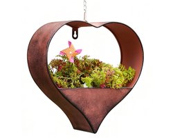 Hangpot Muurbloempot voor Binnen & Buiten Wanddecoratie – Tuin & Interieur – Met Vintage Hartvormig Metalen Frame – Roestbestendig, Ruimtebesparend & Stijlvol - IJzer - Bruin - 26.4x9x26.9 cm