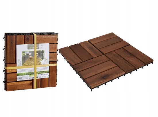 Terrastegel van acaciahout met teakhouten uitstraling, 30x30 cm. Set van 4 tegels.