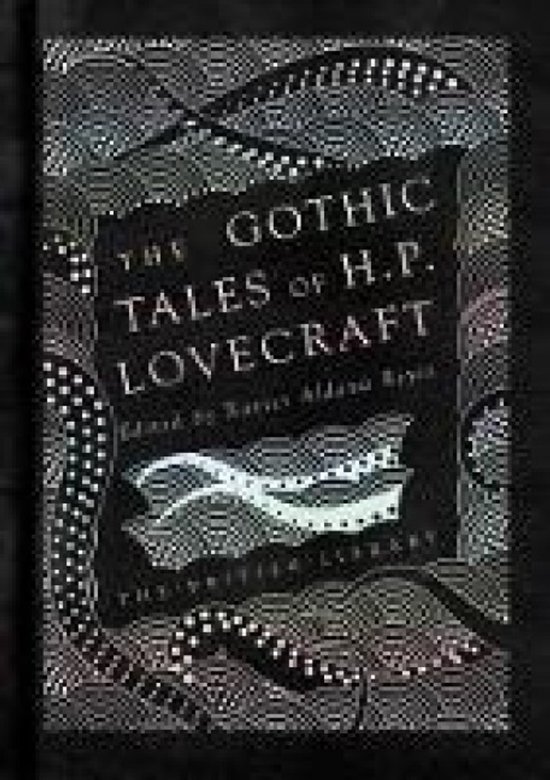 Couverture du livre 'The Gothic Tales of H.P. Lovecraft' avec des motifs argentés ondulés et pointillés, et des poissons stylisés.