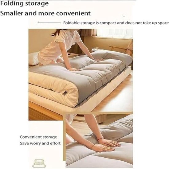 Opvouwbare Matras - Oprolbare Futon - Comfortabel Slapen - Ademende Vezels - 120 x 200 cm - Grijs — afbeelding 5