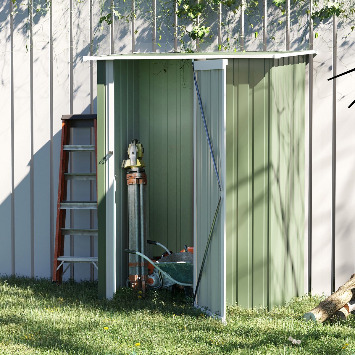 Tuinhuis Metaal, Metalen Schuurtje, Tuinberging Metaal, Tuinschuur/Gereedschapsschuur Met Deur, Voor Buiten, Staal, Groen, 142 X 84 X 189 Cm