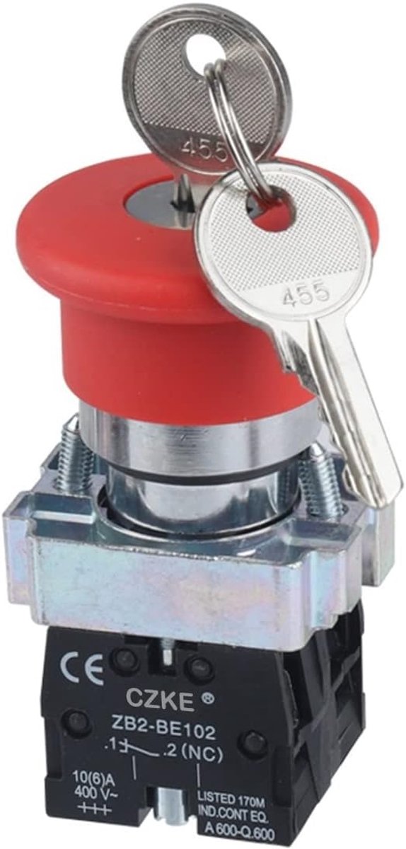 Noodstop Drukknop - Veiligheidsschakelaar Drukknop - Machine Veiligheid - Met Sleutel Ontgrendeling - 40mm Kop - Rood
