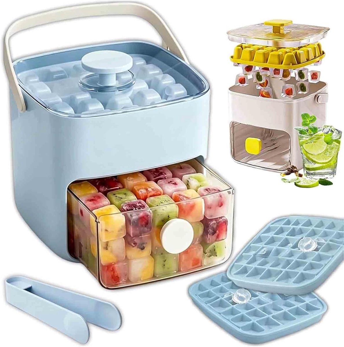 IJsmachine 48 blokjes - Ijsblokjesmaker IJsblokjesvorm - Dranken Koelen - Eenvoudig persdeksel - 48 compartimenten - Wit