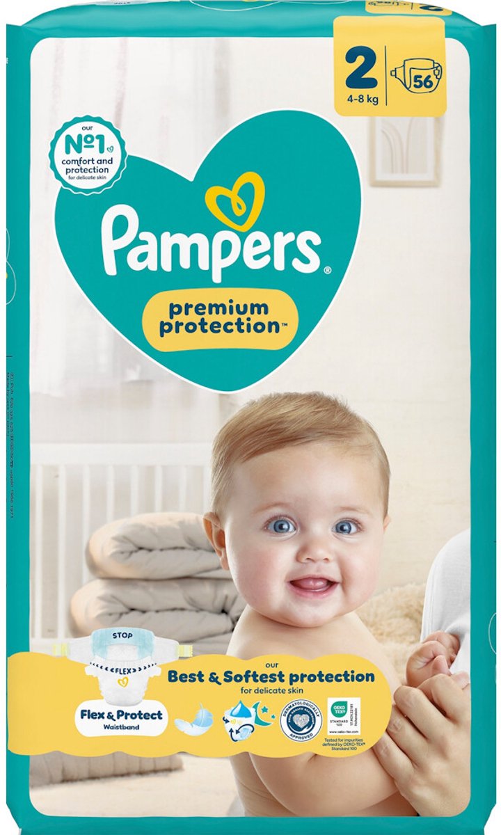 Pampers Premium Protection Luiers Maat 2 (4-8 kg) - 2 x 56 stuks - Voordeelverpakking