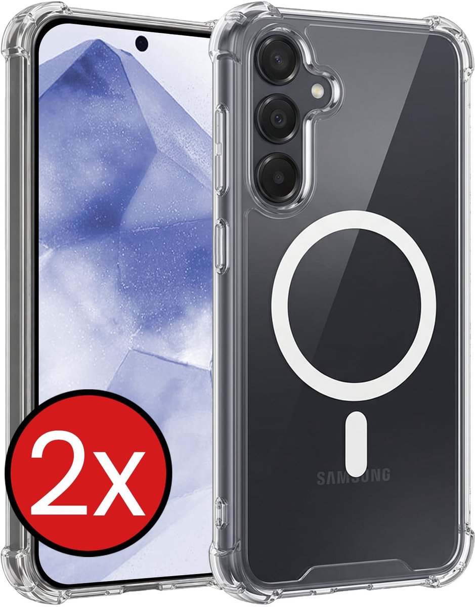 Hoesje - 2 Stuks - Geschikt voor Samsung Galaxy A55 - Magsafe Compatible - Sterk & Shockproof - Shock Proof Case - Back Cover - Telefoon Hoes - Telefoonhoes - Transparant
