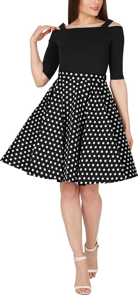 Vintage Swingrok Dames Stippenprint Volledige Cirkelsnit