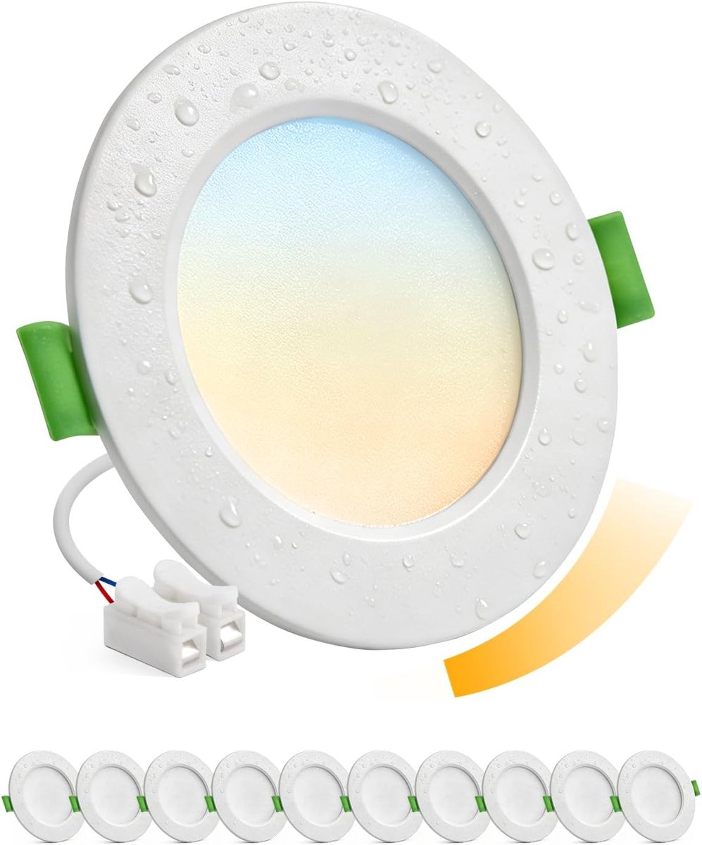 LED Inbouwspots 230V voor Badkamer, Dimbare Plafondspots met een Uitsparing van 68 mm - 80 mm, 5W Downlight, Warm Wit, Neutraal Wit, Koel Wit, IP44 Waterdichte, voor Keuken en Woonkamer, 10-pack