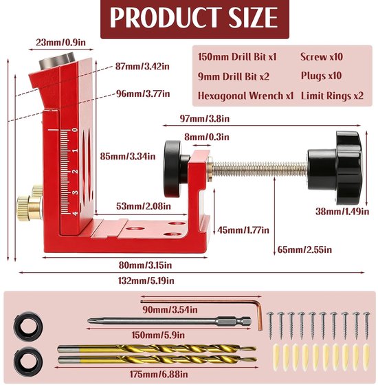 Hole Jig Kit, metalen pocket screw mal met verstelbare boorgeleiders — afbeelding 4