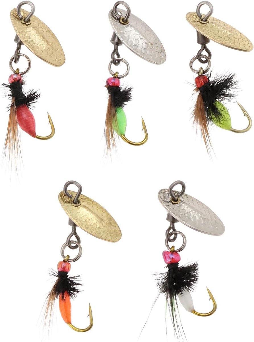 5Pcs Bionic Vliegvissen Lokt Met Spinner Voor Bass Sunfish Snoek Forel