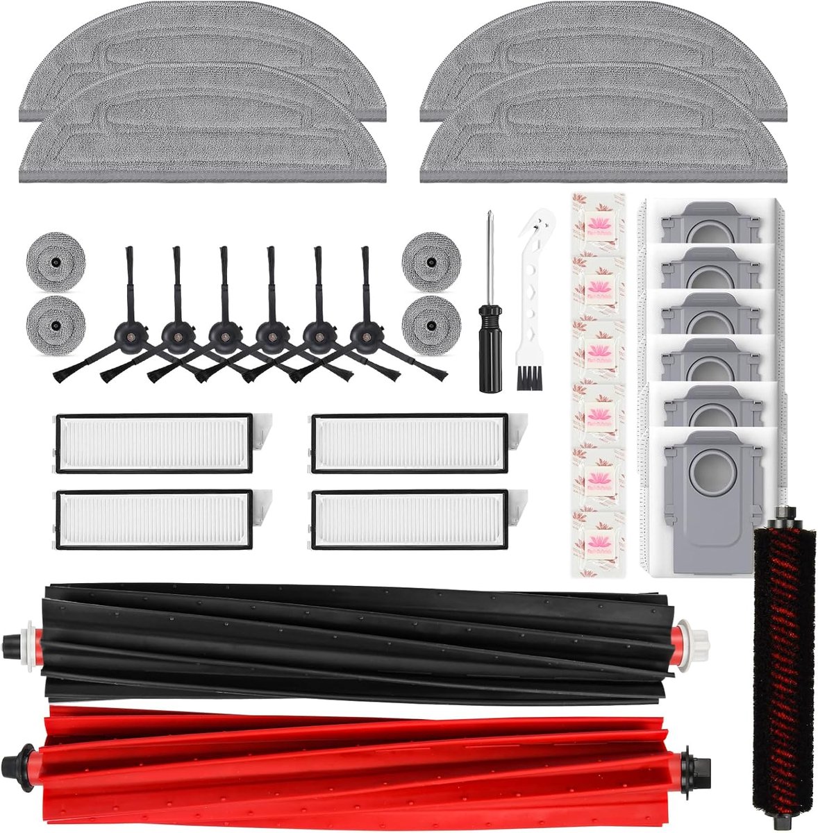 Realm set van 35 accessoires voor Roborock S8 MaxV Ultra stofzuiger, 2 hoofdborstels, 4 filters, 4 reinigingsdoeken, 4 dweilmoppen, 6 stofzakken, 6 zijborstels, 6 plakjes geursteen