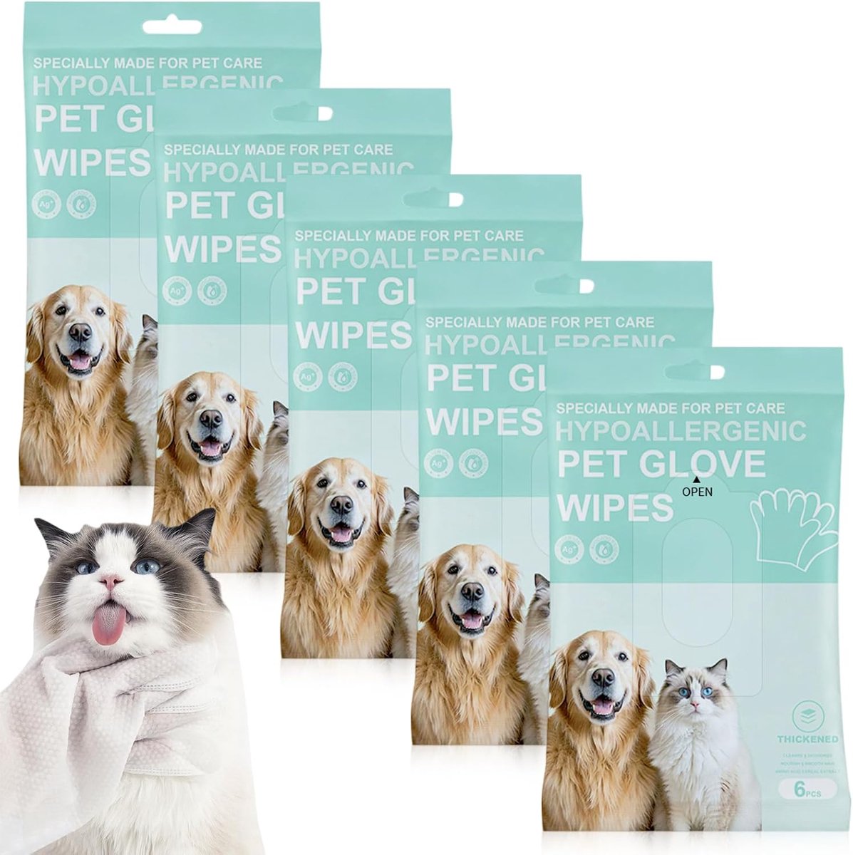 30 stuks hypoallergene reinigingshandschoenen voor honden en katten: