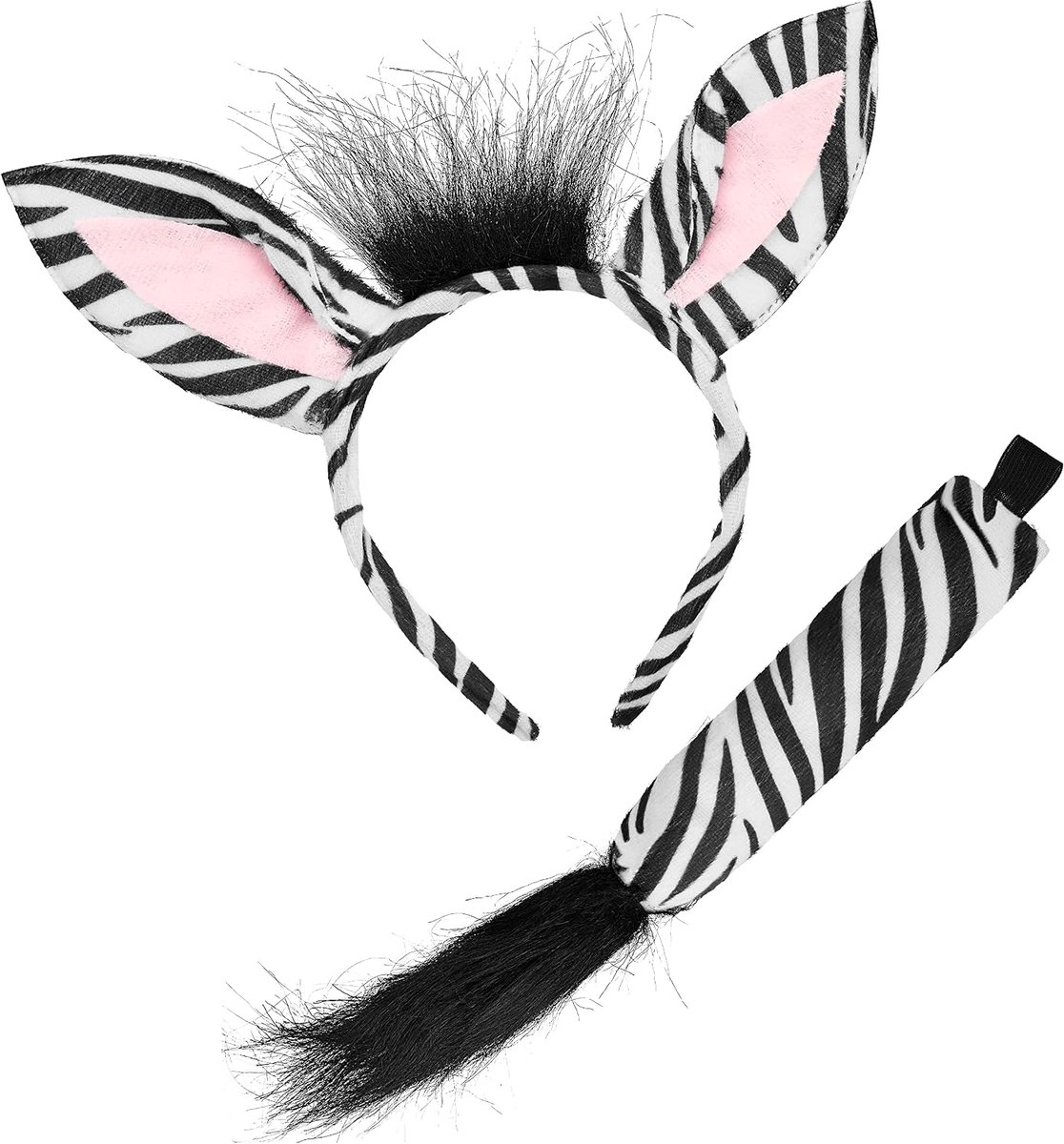 Zebra Kostuum Set, Haarband met Zebra Oren + Staart, , Carnaval