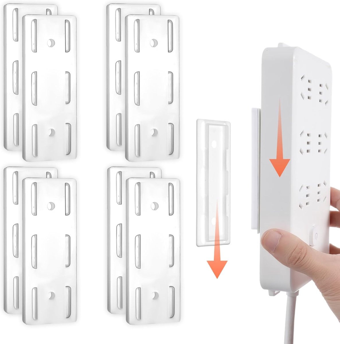 8 stuks stansvrij sokkelhouders, zelfklevend, stopcontactstrip houder, stopcontactfixeermiddel, muurbeugel, stopcontacthouder voor het organiseren van stopcontacten, zakdoeken, computers, keuken