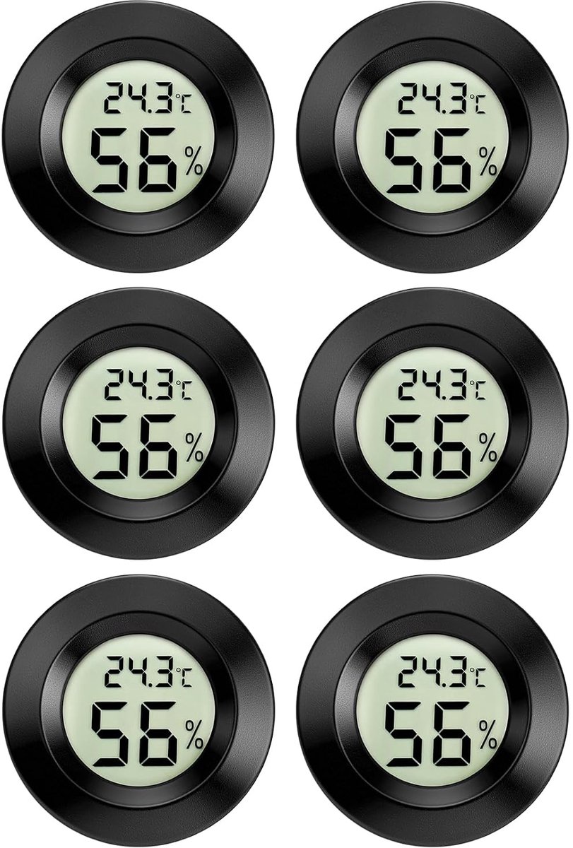 Digitale mini-hygrometer, thermometer, led-temperatuur-luchtvochtigheidsmeter voor binnen, woonkamer, school, wijnkelder, broeikas, magazijn, 6 stuks